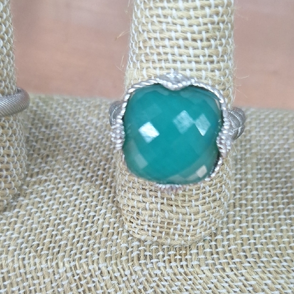 Judith Ripka Sterling Silver, Green Quartz, and Cz Ring - Picture 1 of 7